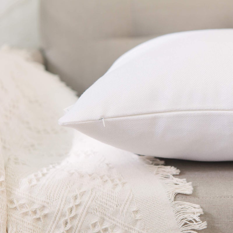 NATUS WEAVER 2 Piece White Pillow Case Faux Linen Square Decorative Throw Cushion Cover Pillowcase with Smooth Hidden Zipper for Car Sofa 18" x 18 " - Image 3
